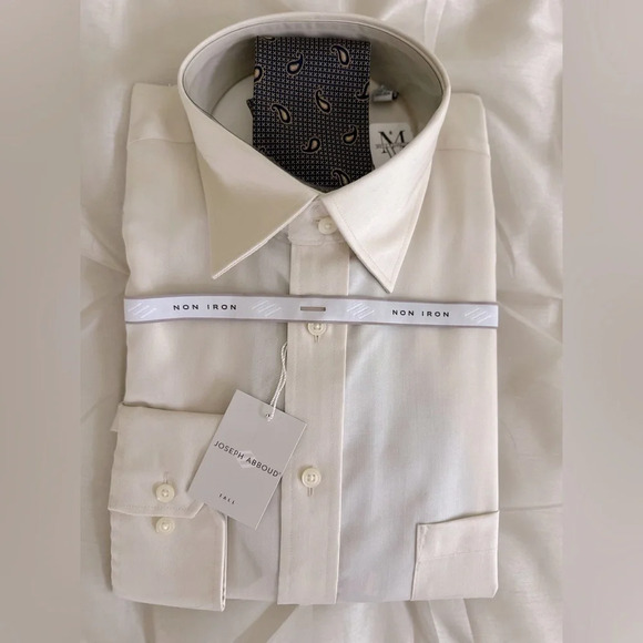 NWT-Joseph Abboud Mens Button Up Dress Shirt‎ and Tie Cream - Picture 1 of 3